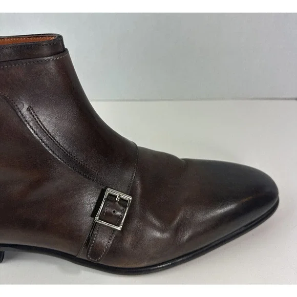 Santoni Monk Strap Boots Brown Leather Designer Dress Loafers Men's Size D 12 - Picture 12 of 16